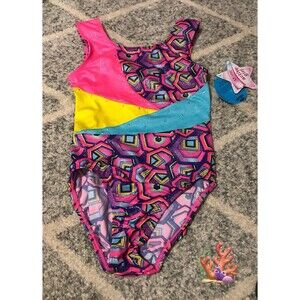 Moret Kids 12/14 Hexagon Shapes Printed Gymnastics Leotard NWT